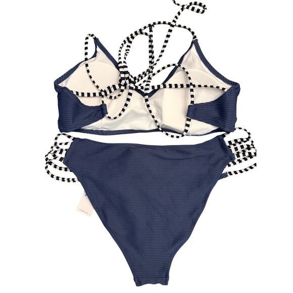 Cupshe Ribbed and Strappy Bikini Swim Suit Set Women’s Size XXL Navy Blue NWT - Picture 6 of 7